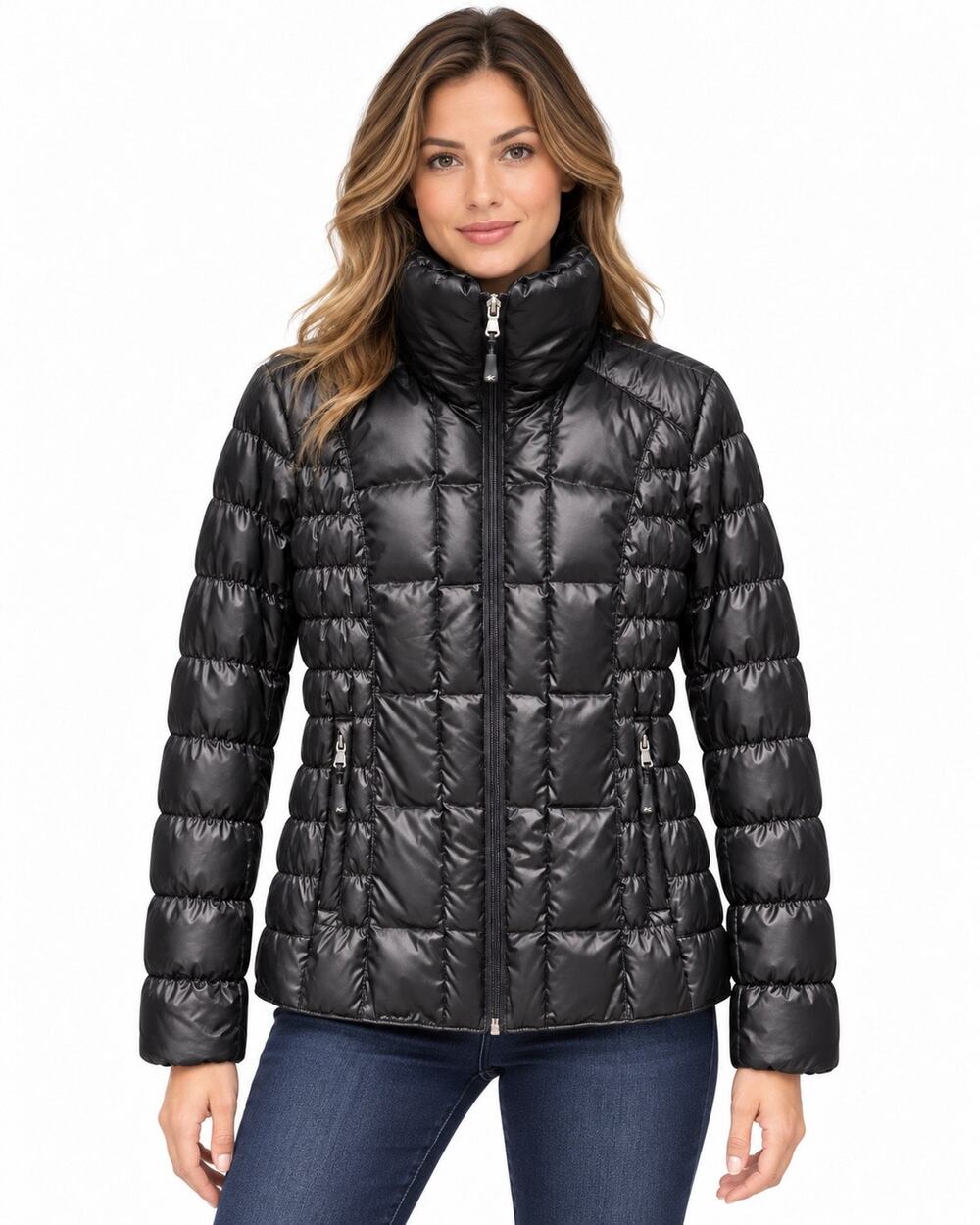 Kenneth Cole Women’s Medium Black Down Puffer Jacket High Collar